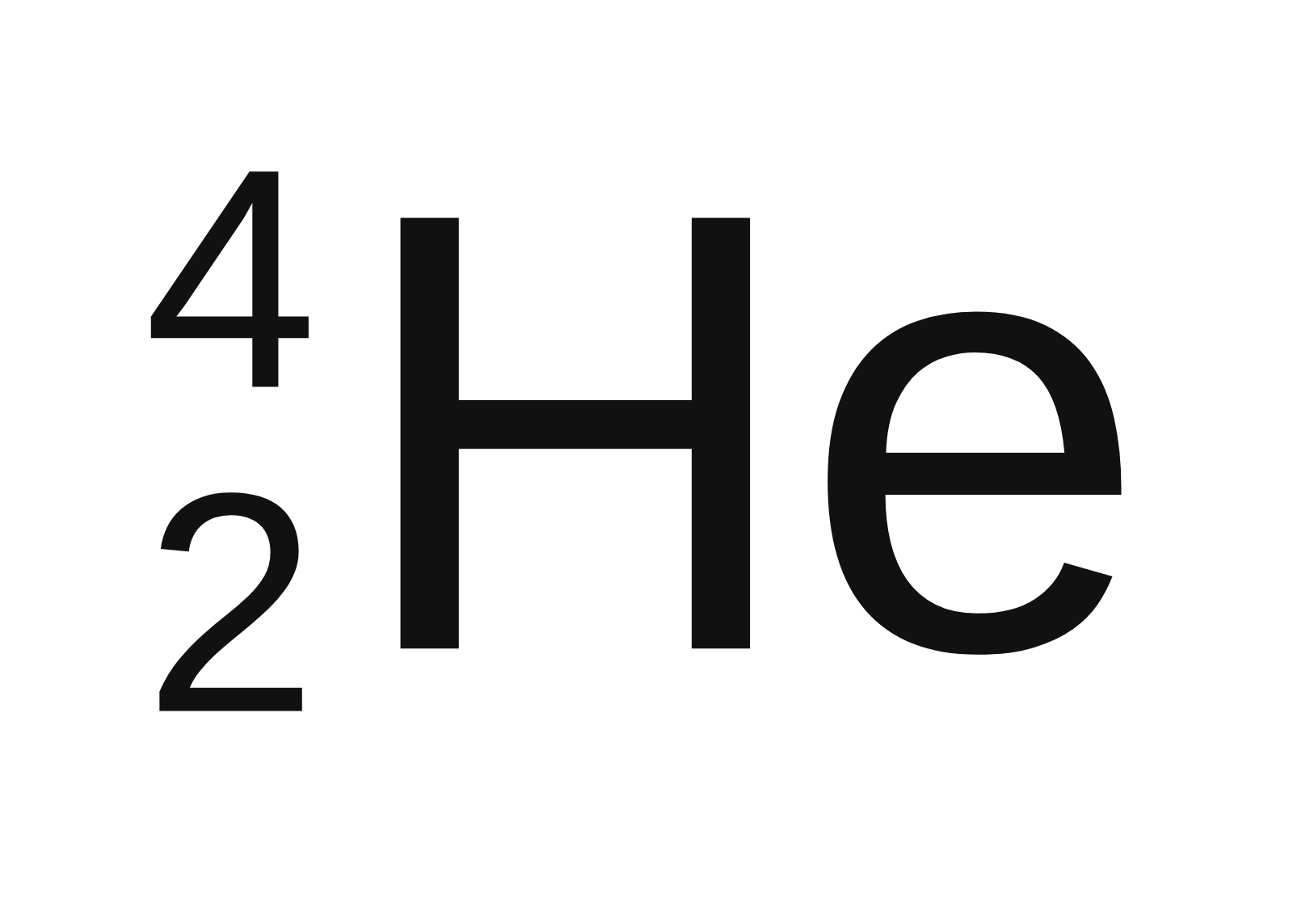 The symbol for an alpha particle: He with mass number 4 at the top left and 2 at the bottom left