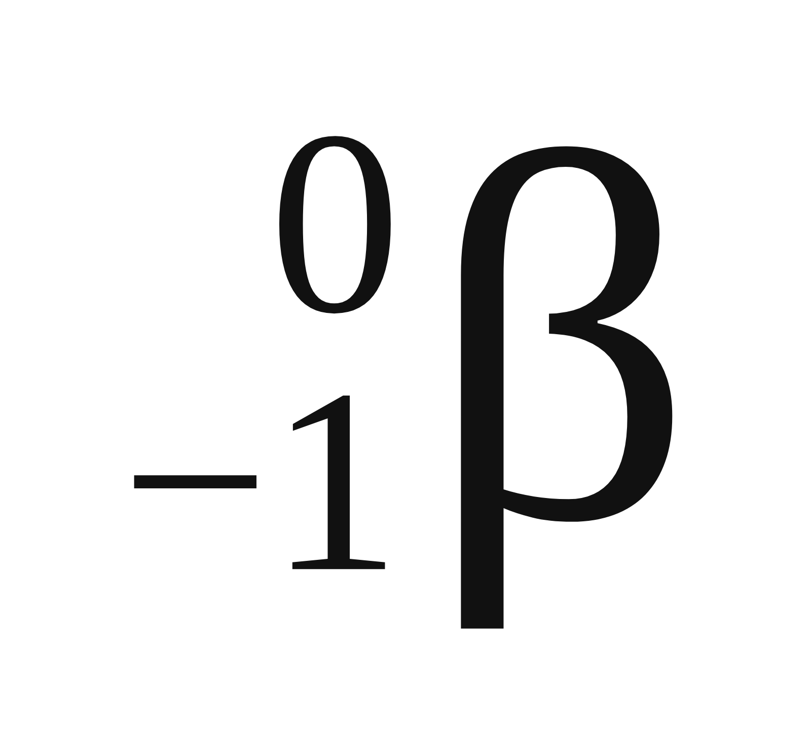 The symbol for a beta particle in a serif font: the Greek letter beta with 0 at the top left and −1 at the bottom left