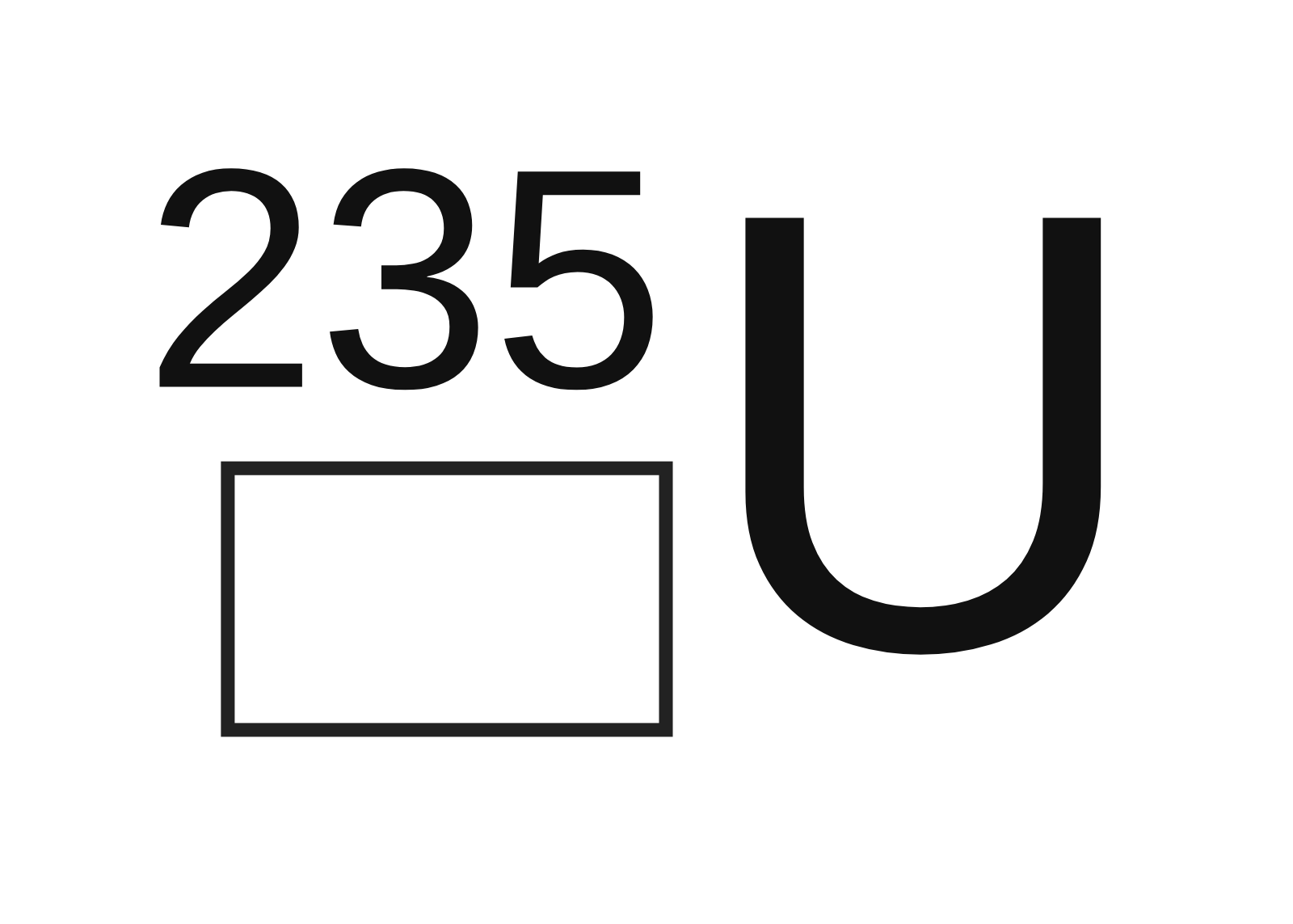 The nuclide symbol for uranium-235: U with mass number 235 at the top left and an empty box at the bottom left for the atomic number